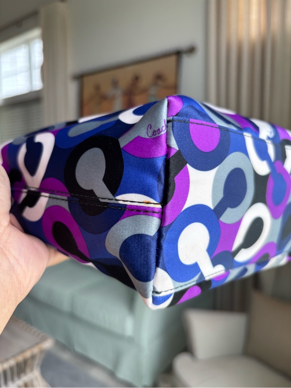 💙🖤💜COACH Alex Op Art Purple Multiprint Wristlet Mini Bag💜🖤💙 - Picture 7 of 13